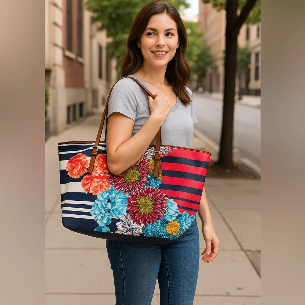 Nine West Floral Striped Tote Bag‎